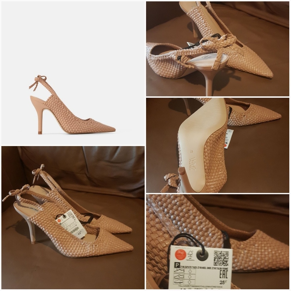 NWT  ZARA plaited woven slingbacks